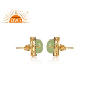 Inh — bague en pierre précieuse, ccz & Prehnite, calcédoine, fabrication de bijoux, couronne plaquée en or jaune, Design de boucle d'oreille - Product Image 3