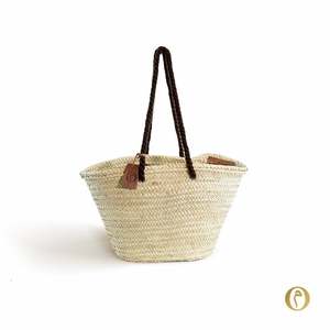 Panier artisanal magnifique de taille moyenne, original Marrakech, poignées naturelles, brun authentique - Product Image 1