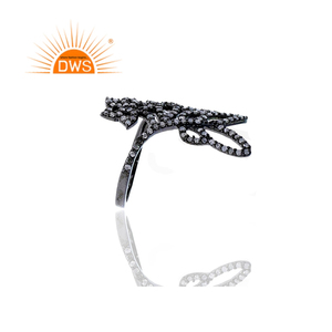 Joaillerie noire et en argent Sterling 925 pour femmes, anneau de mariage, nouveau Design papillon, pavé de strass, bijoux - Product Image 2