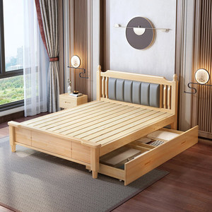 Cama doble de madera maciza minimalista moderna estilo nórdico con almacenamiento, muebles de lujo al por mayor para habitaciones de alquiler de Hotel - Product Image 4