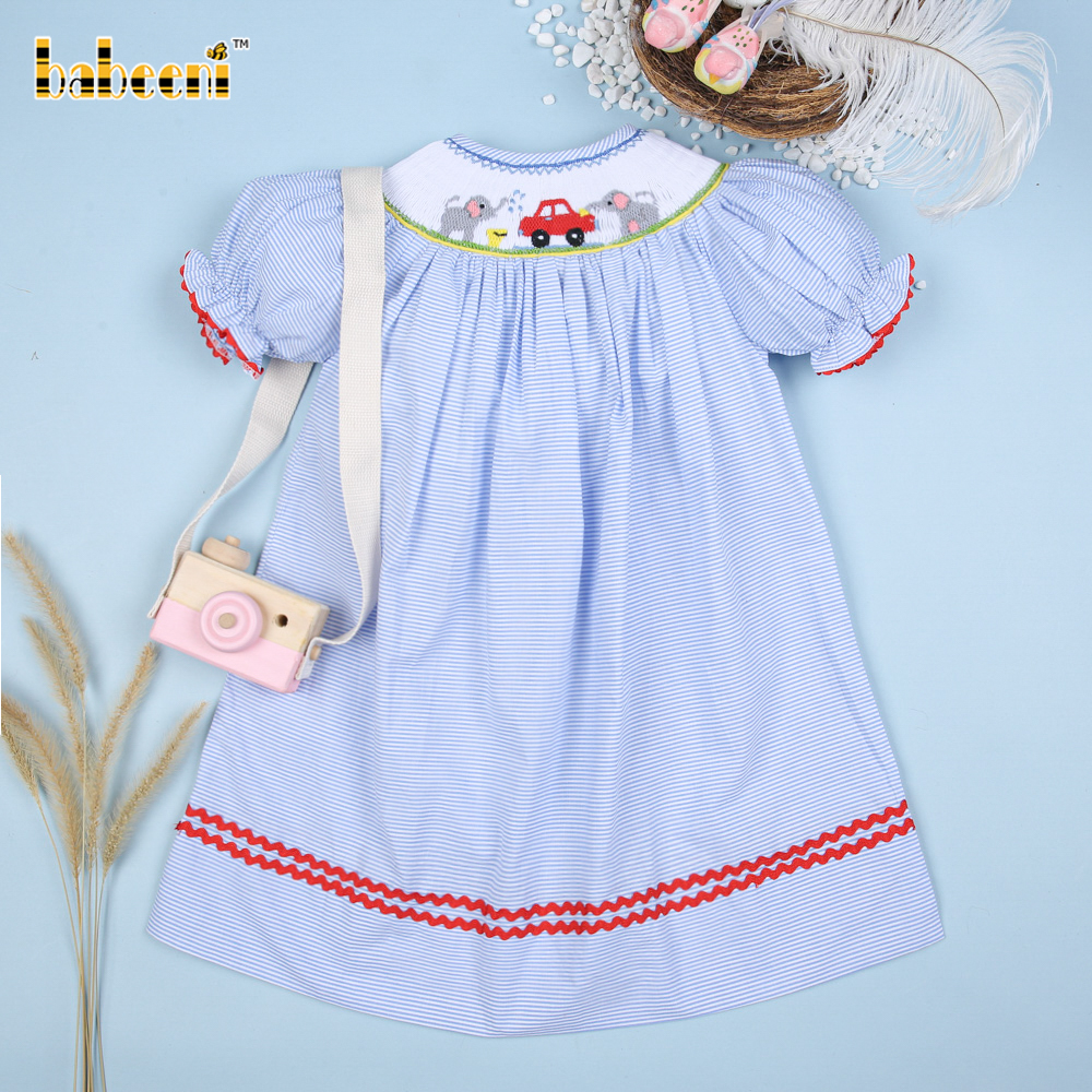 Elephant with Car Smocked Bishop Dress - BB918 for Girls Elephant with Car Smocked Bishop Dress - BB918 for Girls