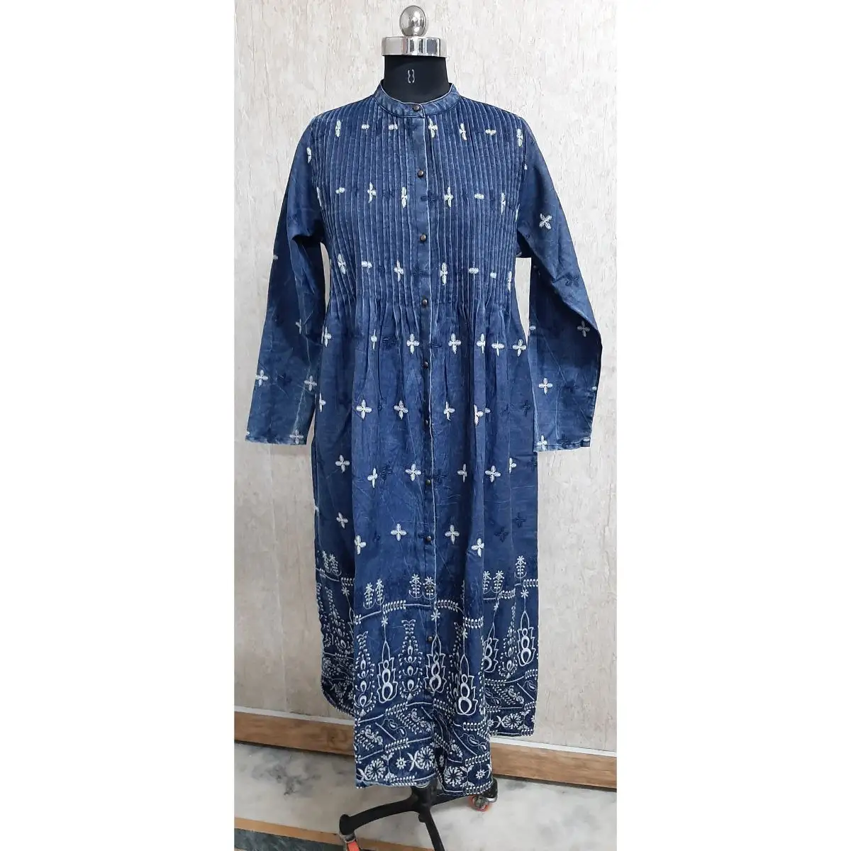 Trendy Denim Gown with Embroidery Exclusive Denim Women Wear Long Dress