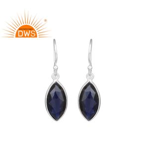 Boucles d'oreilles en corindon bleu naturel avec pierre précieuse, en argent fin, vente en gros, 925 - Product Image 1