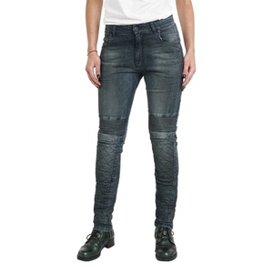 Jeans de mezclilla lisos lavados con mono estilo arrugado clasificado AA para mujeres motociclistas lavado oscuro patrón sólido protección principal - Product Image 3
