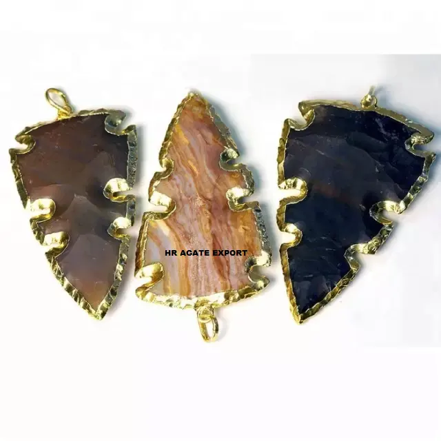 Vente en gros de pierres naturelles de qualité supérieure Collier pendentif en forme d'agate fantaisie avec croissant de flèche Bijouterie