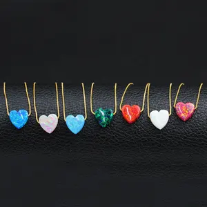 LS-A208 beautiful opal heart shaped pendant necklace fashion colorful necklace with gold chain necklace gift for women girl