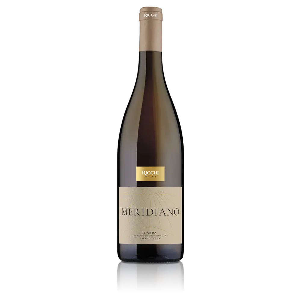 Italiaanse Top Kwaliteit Nog Witte Wijn "Meridiano Chardonnay Azienda Agricola Ricchi" Garda Doc 750 Ml Glazen Fles