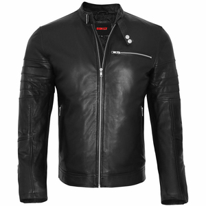 Chaqueta de motorista para hombre, color negro, piel de oveja 100% auténtica, disponible en todos los colores y tipos de piel - Product Image 1