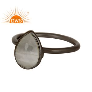 White Moonstone Gemstone Bezel Set <b>Stacking</b> <b>Ring</b> Jewelry Wholesale Oxidized Sterling <b>Silver</b> Jewelry Manufacturer - Product Image 2