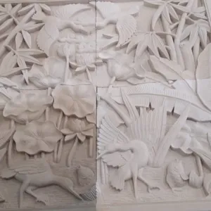 Customized Design Wall Art Bali Stone Relief Sculpture Limestone Hand Carved