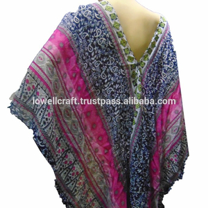 Chiffon Boho Poncho <b>Top</b> With Geometric Print Loose <b>Asymmetrical</b> <b>Hem</b> Daily Wear All Seasons - Product Image 3