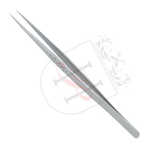 Extensión de pestañas de acero inoxidable de alta calidad, pinzas finas de aislamiento recto con diseño punteado en Color satinado, Etiqueta Privada - Product Image 2