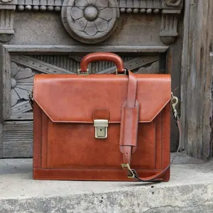Leather Bankers Briefcase, Attache, Laptop Bag, Shoulder , Gift For Him, Men,s FOS-0011