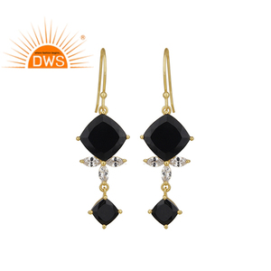 Zircon <b>Black</b> Onyx Gemstone <b>Earrings</b> 14k Gold Plated Jewelry Indian Sterling Silver Designer <b>Dangle</b> <b>Earrings</b> Wholesale - Product Image 1