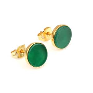 STUD011 9mm <b>Green</b> Onyx 925 Sterling Silver Stud <b>Earring</b> Gold Plated Lightweight Fine Jewelry for Women for Anniversary Gift - Product Image 6