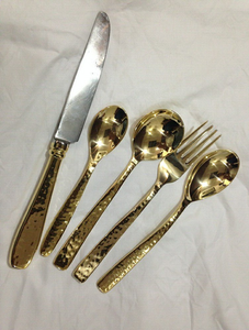 Brass <b>Spoon</b> & Fork Knife <b>Spoon</b> Long Handle Fork Wedding Brass Flatware <b>Gold</b> Cutlery for Restaurants Use - Product Image 6
