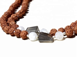 สร้อยมาลาหินมูนสโตนสีรุ้ง 108 เม็ด ทำด้วยมือ ขนาด 6 มม. หินคริสตัลบำบัดธรรมชาติ ของขวัญงานศาสนาฮินดู รูดรา - Product Image 2