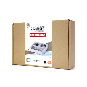 Organisateur de bureau gris avec trois compartiments pour pinces et fournitures de bureau - Product Image 4