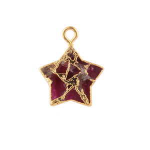 Connecteur en forme d'étoile en cuivre de 12 mm, turquoise rubis, plaqué or, avec un seul anneau, pour la fabrication de bijoux, fourni par l'usine - Product Image 4
