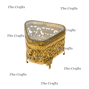 Boîte à bijoux de couleur or en laiton de conception standard avec couvercle en verre boîte de rangement de bijoux de taille personnalisée de forme ronde - Product Image 2