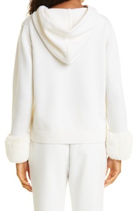 Sweat-shirt d'hiver pour femme, blanc, en tricot, avec poignets en fausse fourrure, coupe classique, couleur unie, anti-boulochage, manches longues, écologique - Product Image 2
