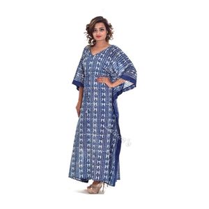 Indian Handmade Summer Casual <b>Kaftan</b> 100% Cotton Floral Linear Block Printed Sleepwear/Beachwear/Party/Eveningdress Transparent - Product Image 2