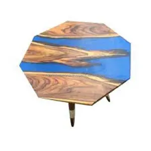 Table à pieds en bois époxy en forme d'octogone
