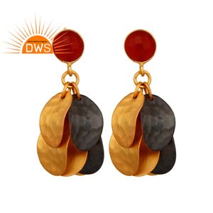 Textured Gold Plated Brass <b>Indian</b> Chandelier Earring Fashion Jewelry Red Onyx Gemstone Earrings Jewelry - Product Image 1