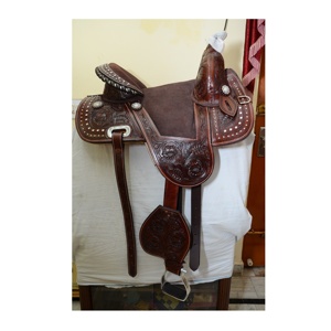 Premium Lightweight Dark Brown LLT Brand Horse <b>Saddle</b> Genuine Leather Western Barrel <b>Treeless</b> Comfortable Durable Riding - Product Image 1