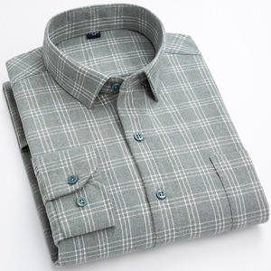 100% algodón cepillado franela antiarrugas otoño hombres camisas solo bolsillo manga larga moda juvenil suave camisa Casual - Product Image 3