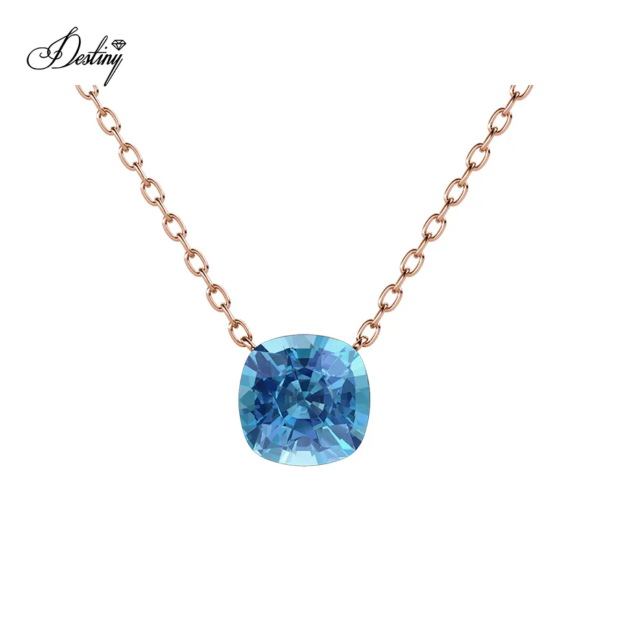 Takdir Perhiasan Kelas Premium Kristal Austria Biru Aquamarine Sederhana Liontin Kalung Persegi