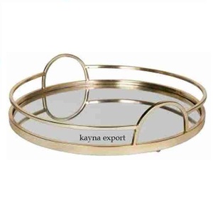 Bandeja decorativa de cristal chapado en oro de lujo, bandeja de espejo chapada en oro con buena calidad, nueva bandeja redonda de metal, forma personalizada a la venta - Product Image 2