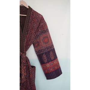 Indian Handmade Kantha Coat Winter Jacket Pocket Hand Stitched Floral Pattern <b>Robe</b> Multi-Colored Cotton Kimono for <b>Beach</b> Wear - Product Image 6