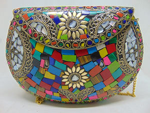Handmade Metal Mosaic <b>Clutch</b> Purse Custom Design Luxury Evening <b>Bag</b> <b>for</b> Parties Daily Use Flap Stone Box Pattern <b>Wedding</b> <b>Bag</b> - Product Image 2