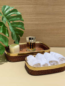 Bandeja decorativa rectangular de Metal, color dorado y madera, el mejor diseñador - Product Image 4