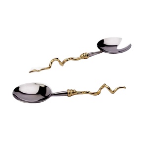 Cuillère à thé en acier inoxydable de ml, avec manche incurvé Unique et en laiton Royal, ensemble de vaisselle économique - Product Image 1