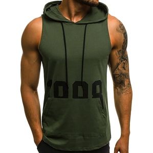 Débardeur en coton respirant pour hommes, gilet à capuche style Hip Hop avec bouton décoratif, sweat à capuche sans manches pour entraînement décontracté - Product Image 5