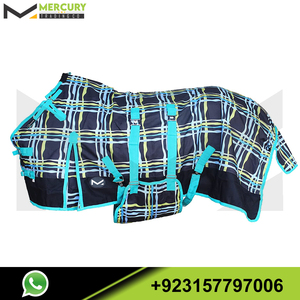 Couverture de cheval résistante à l'eau pour l'hiver, tapis léger, amovible, bandeau, vert, bleu, Plaid, 70 pouces - Product Image 4