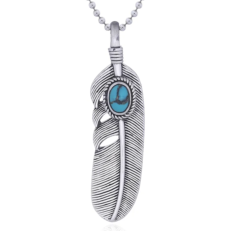 Turquoise Feather Sterling Silver Pendant