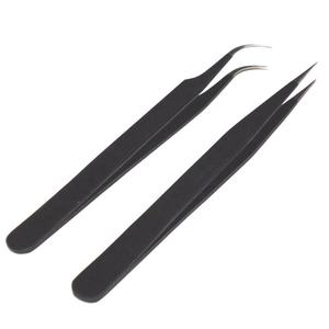 Juego de pinzas para extensión de pestañas de acero inoxidable de primera calidad, diseño recto y curvo - Product Image 1