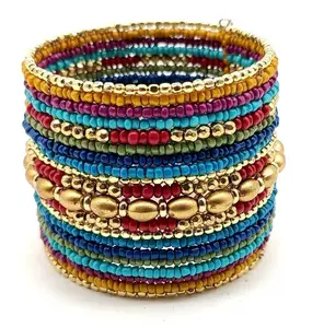 Bracelet en perles colorées à pierres douces pour femme et fille, style Hollywood, perles en métal, manchette large pratique, couleur or, nouvelle collection