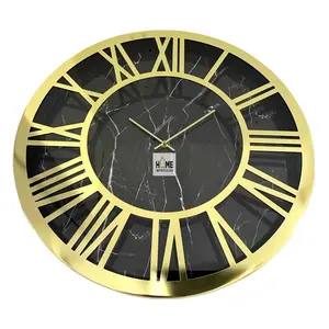 Reloj de pared de lujo con textura de mármol para boda y hogar, de Metal, dorado, decorativo