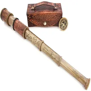 Nautico Dollond London 1920 telescopio portatile in ottone Pirate Spyglass con custodia in pelle CH 1000101