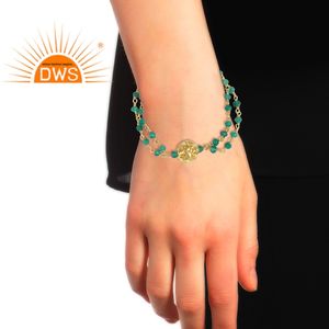 De ónix verde con cuentas pulsera chapado en oro al por mayor de plata 925 de doble filamento pulsera de la joyería - Product Image 3