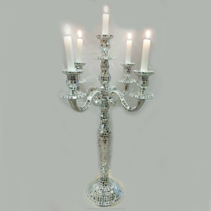 Best Attractive 5-Arm Silver Mosaic <b>Candelabra</b> Wedding Tabletop Candle Holder for Party Occasions Elegant Decorative Design - Product Image 4