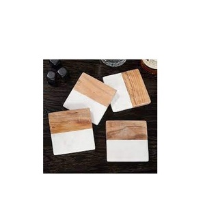 100% dessous de verre en marbre et bois de couleur bois foncé sous-verres en marbre blanc et bois de haute qualité pour un usage domestique vente en gros d'usine - Product Image 2