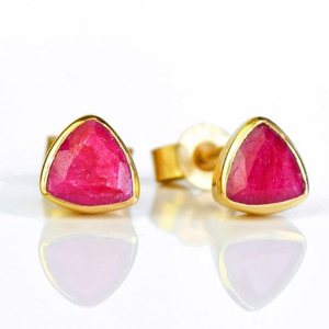 Ruby Trillon Studs 8mm Ruby Trillion Shape Faceted Cut 18K Gold Vermeil 925 Sterling Silver Collet Set Butter Fly Push Back Stud - Product Image 1