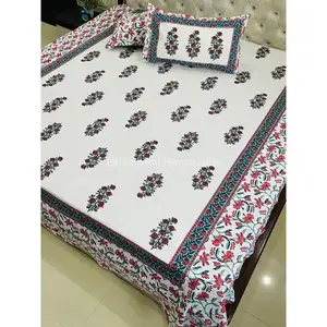 Jaipuri Sprei India Desain Batik Blok Tangan Cetak Bed Cover Set Grosir Seprai Tempat Tidur Buatan Tangan Seprai Katun Ukuran Kasur