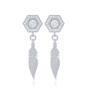 ต่างหูสตั๊ดหิน CZ เสน่ห์ขนนกเครื่องประดับเงินสเตอร์ลิงแบบตุรกีขายส่ง925 - Product Image 5
