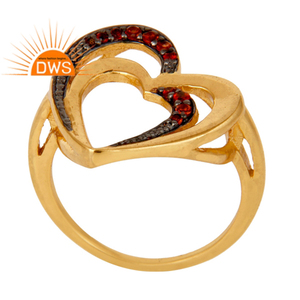 Love Symbol Heart <b>Silver</b> 925 Gold <b>Plated</b> Ring Manufacturer Attractive Garnet Gemstone Ring Jewelry - Product Image 1